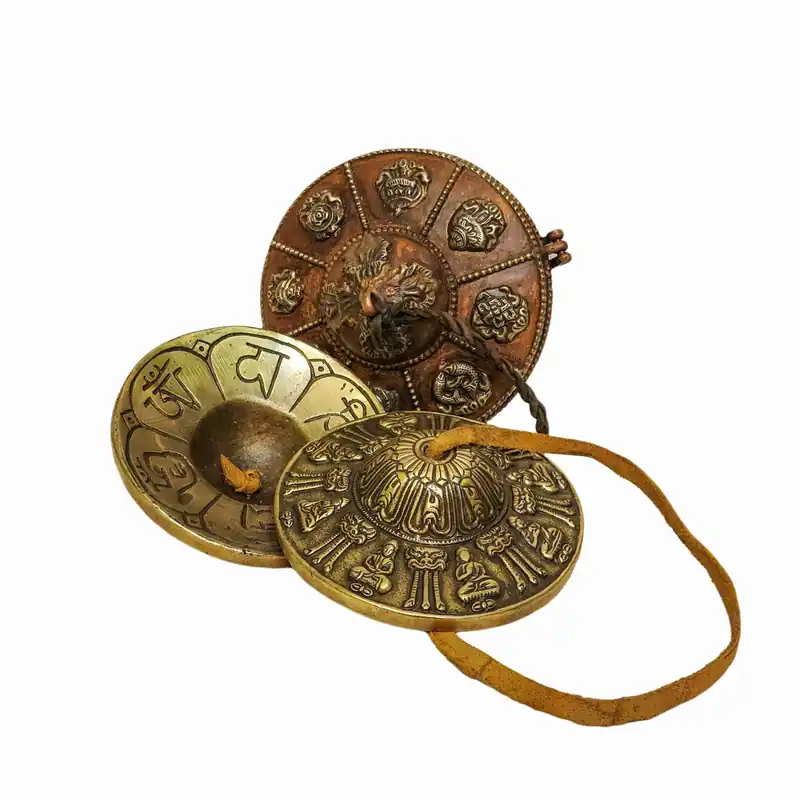 Tingsha en bronze avec design des Pancha Bouddhas