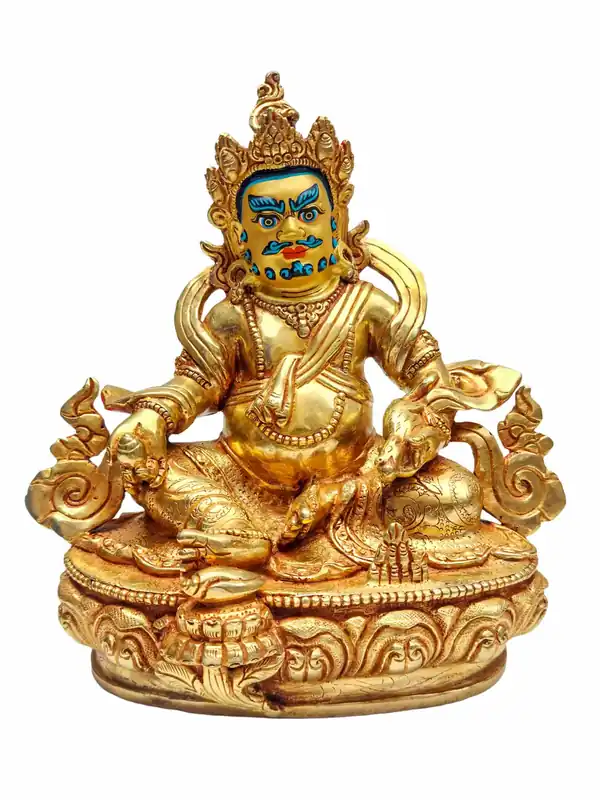 Statue en métal doré de Jambhala Jaune – Embodiment de la prospérité