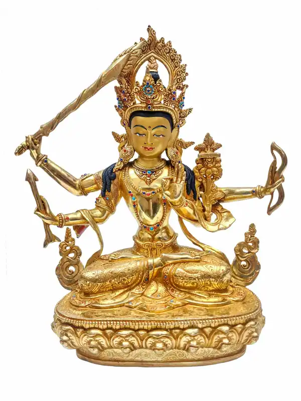 Statue en cuivre dorée de Manjushri