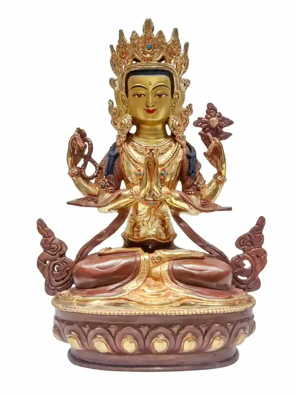 Statue en cuivre de Chenrezig fascinante avec dorure partielle