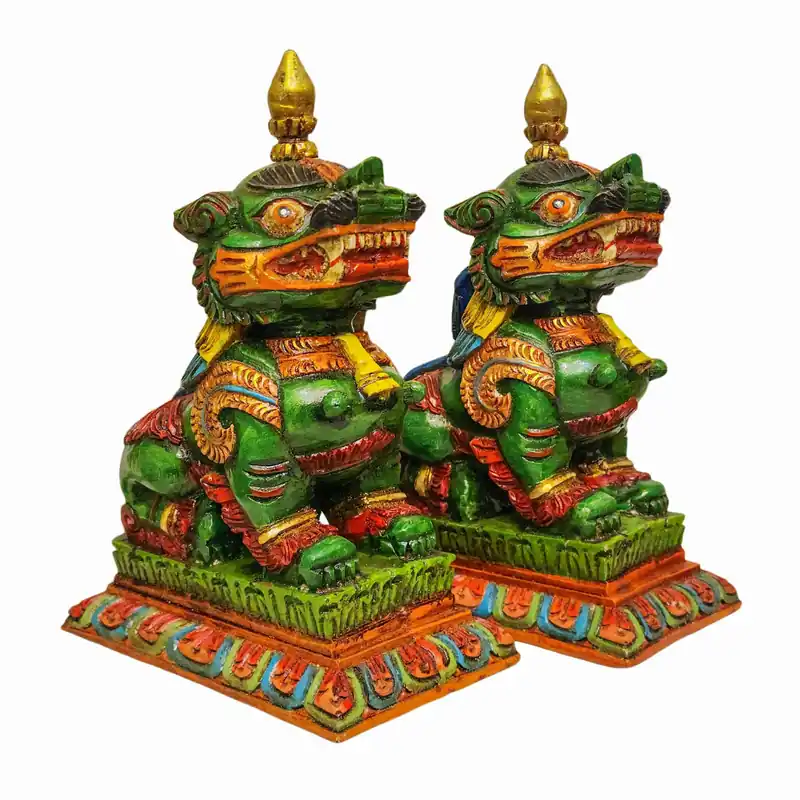 Ensemble de gardiens lions en résine pour temple