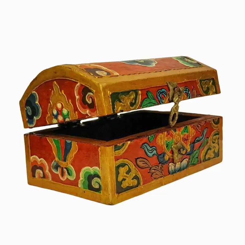 Boîte rituelle en bois tibétaine pour offrandes