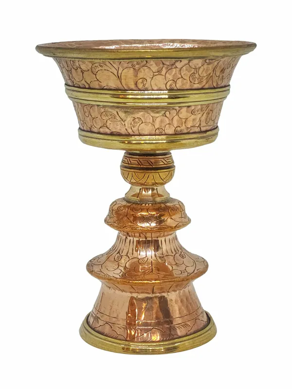 Lampe à beurre en cuivre pour rituels bouddhistes