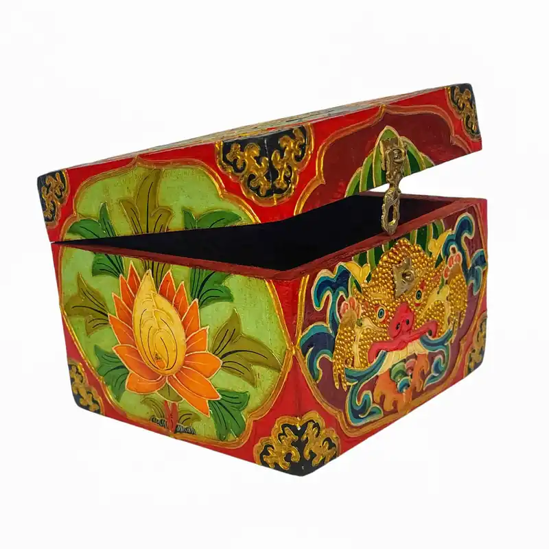 Boîte rituelle tibétaine en bois – Fabriquée à la main à partir de bois