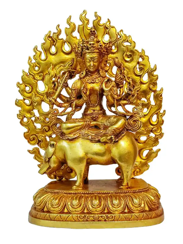 Statue de Marici en plaqué or élégante – Artisanat en cuivre, 14 cm