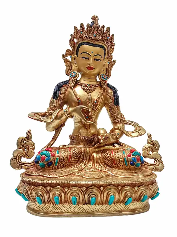 Statue en cuivre de Vajrasattva avec un visage doré et des détails raffinés