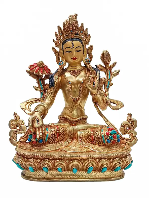 Statue tibétaine de Tara Blanche avec un visage plaqué or