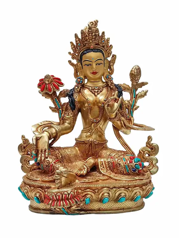Statue tibétaine de Samaya Tara en or plaqué