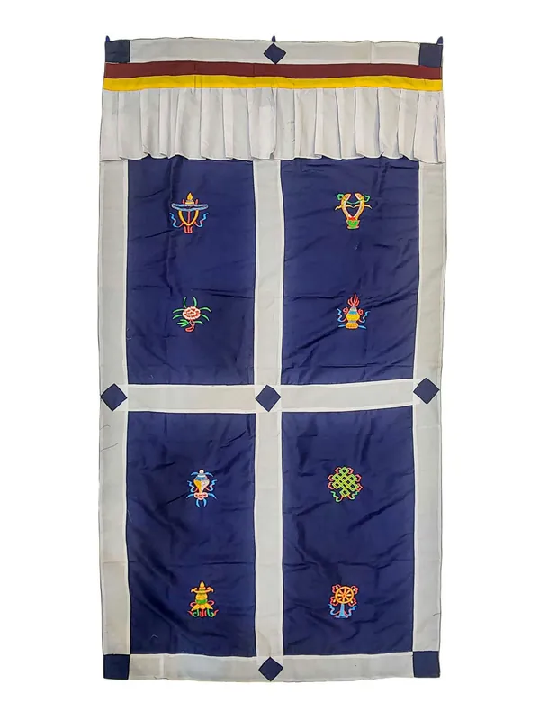 Rideau de porte en coton tibétain avec design Ashtamangala