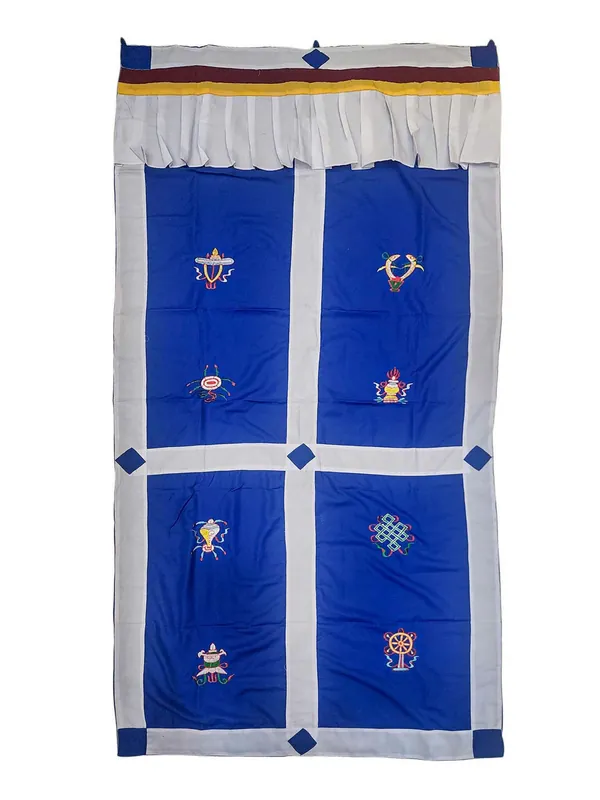 Rideau de porte en coton tibétain avec des symboles d’Ashtamangala