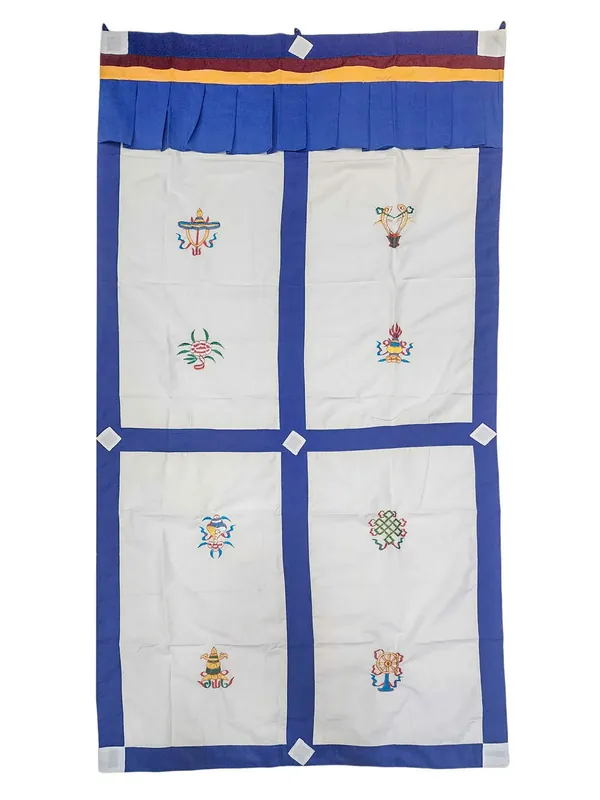 Rideau de porte en coton tibétain avec motif d’Ashťamāngala