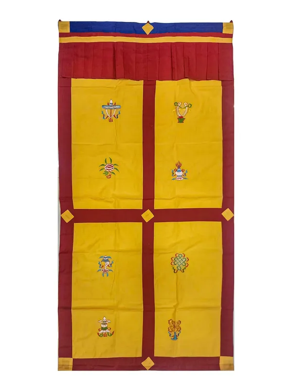 Rideau de porte en coton tibétain avec des symboles Ashtamangala