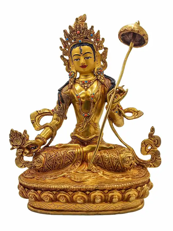 Statue de Tara sous un parapluie de Sitatapatra en cuivre – Fini doré et peint
