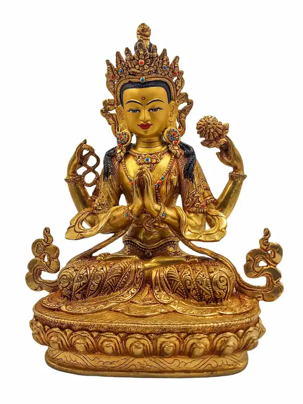 Statue de compassion de Chenrezig en cuivre plaqué or