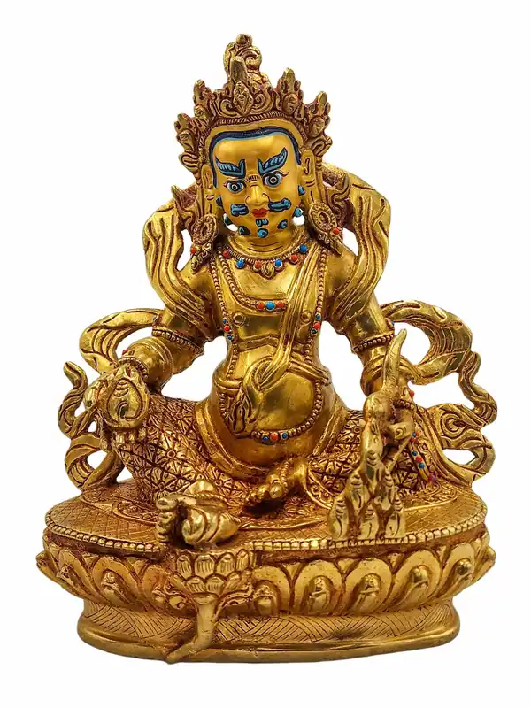 Statue authentique de Jambhala en cuivre jaune – Un symbole d’abondance