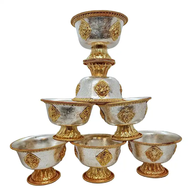 Ensemble de bols d’offrande en cuivre – Plaqué or et argent