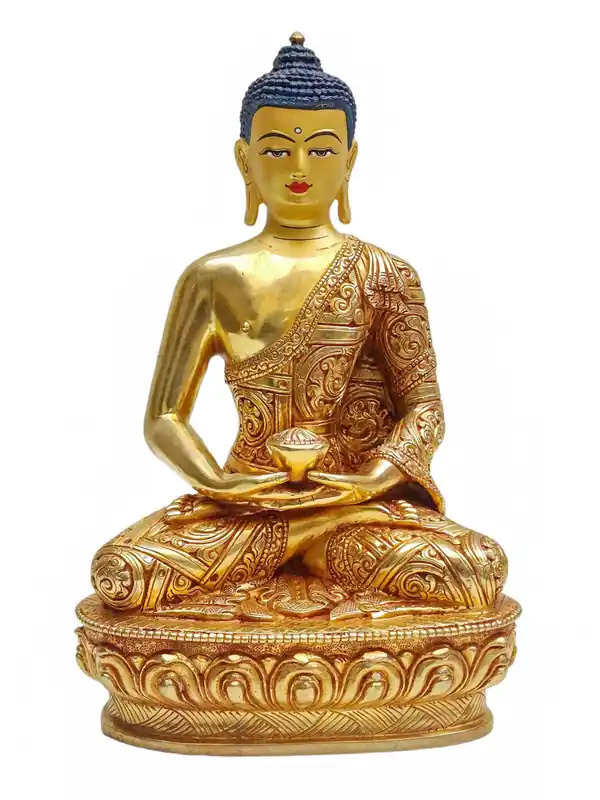Statue d’Amitabha en cuivre avec finition en or