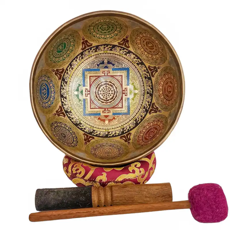 Bol chantant sculpté en mandala Sri Yantra