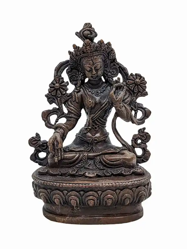 Statue de White Tara en chocolat oxydé de 9.5 cm