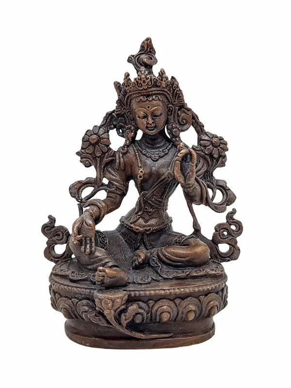 Statue de Tara Verte de 9 cm avec finition oxydée chocolat