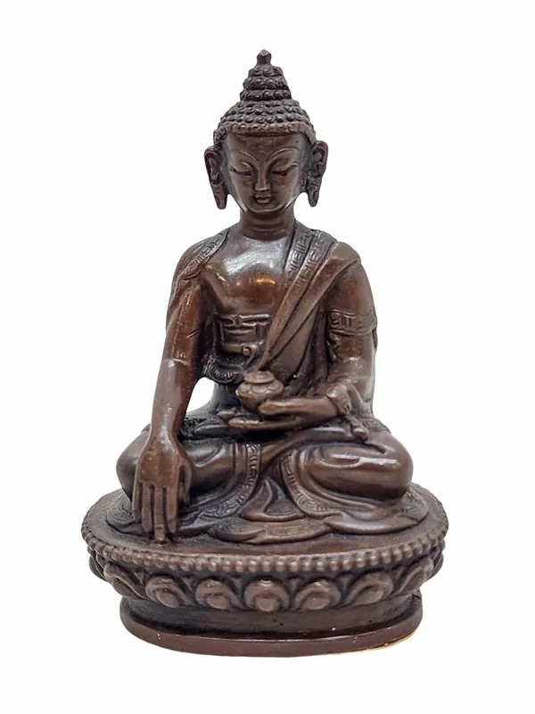 Statue en cuivre façonnée à la main de Shakyamuni Bouddha – 9 cm, finition oxydée chocolat