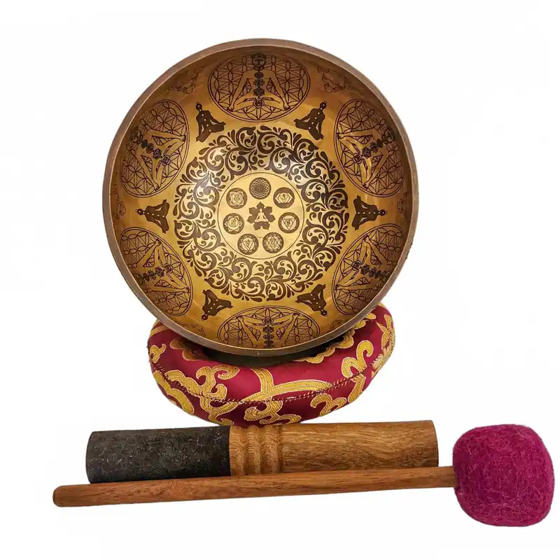 Samâdhi et bol chantant gravé du motif de fleurs