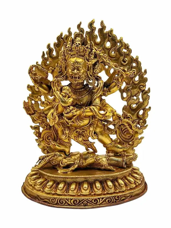 Statue en cuivre de Mahakala noir avec dorure