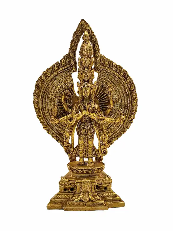 Statue en céramique d’Avalokitesvara Sahasrabhuja plaquée or