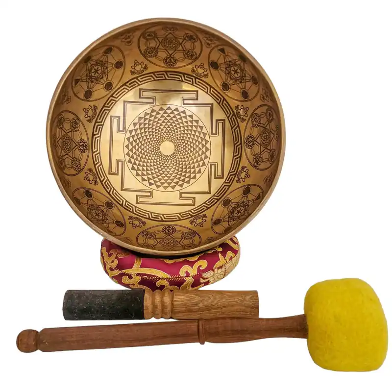 Bol chantant en bronze gravé de yantra