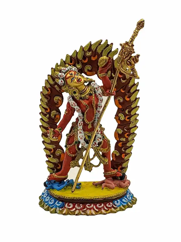 Statue miniature en cuivre de Vajrayogini avec finition colorée