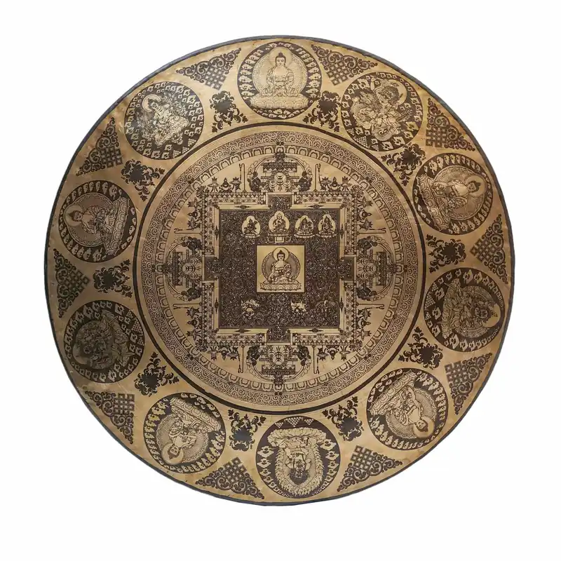 Tam Tam Gong avec mandala de divinité bouddhiste gravé