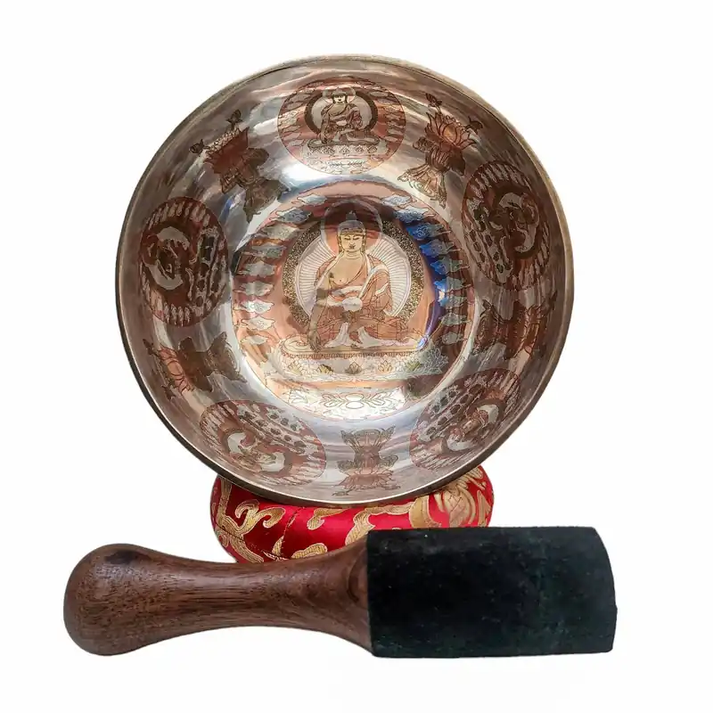 Bol chantant Jambati en argent massif gravé de Shakyamuni Buddha