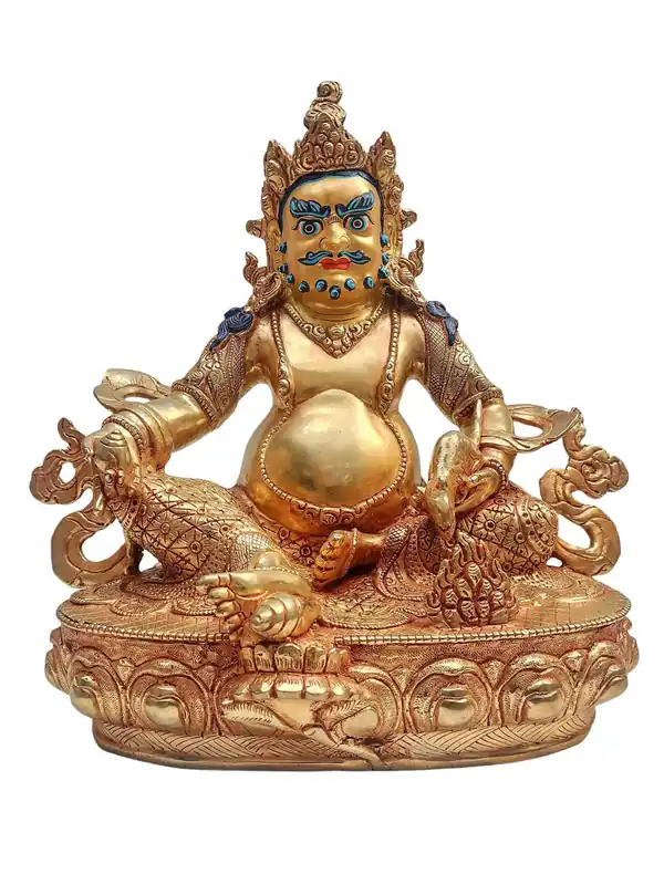 Statue de Jambhala doré – Cuivre avec des détails complexes pour l’abondance