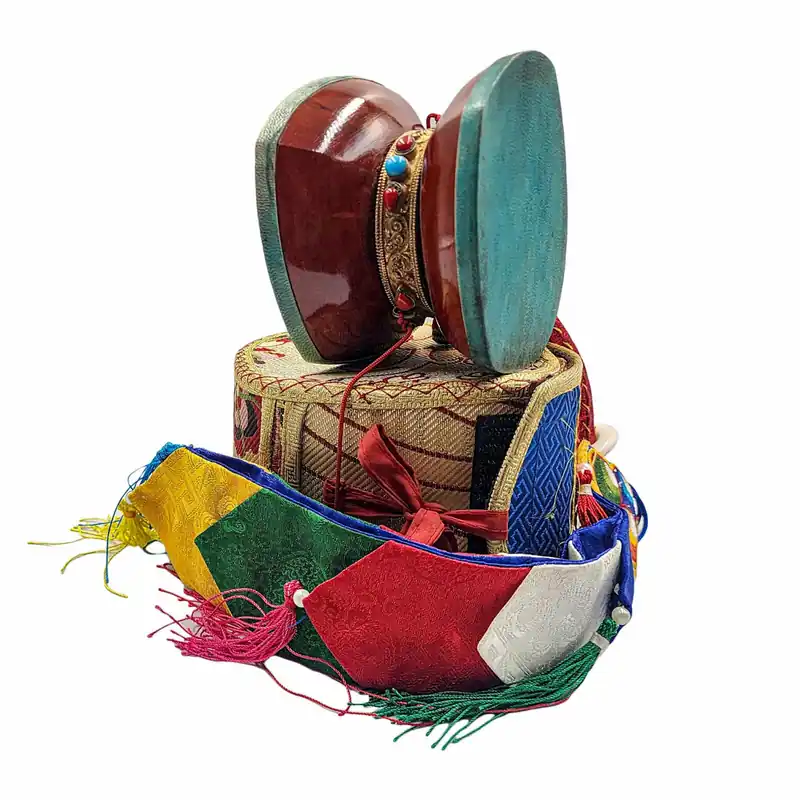 Damaru Chod tibétain – Tambour en bois et cuir