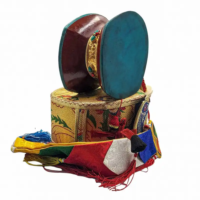 Damaru Chod tibétain – Tambour en bois et cuir