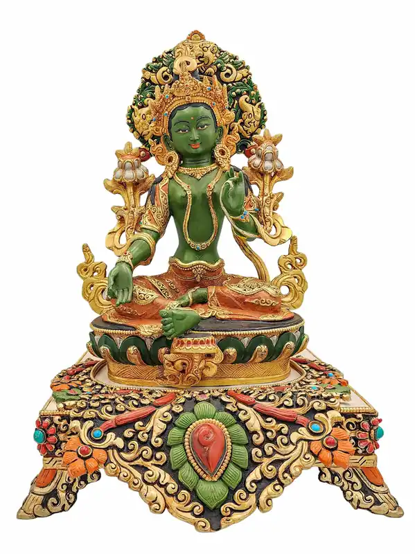Statue en cuivre de la Tara verte avec dorure en or