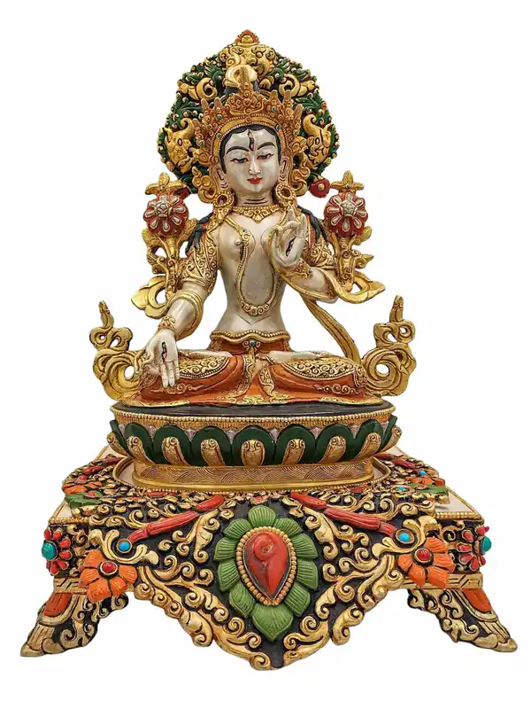 Statue de Tara Blanche en cuivre de 30 cm