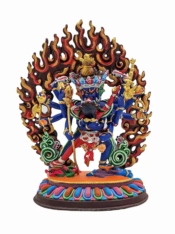 Statue bouddhiste en cuivre de Chakrasamvara – Étreindre la sagesse et la compassion