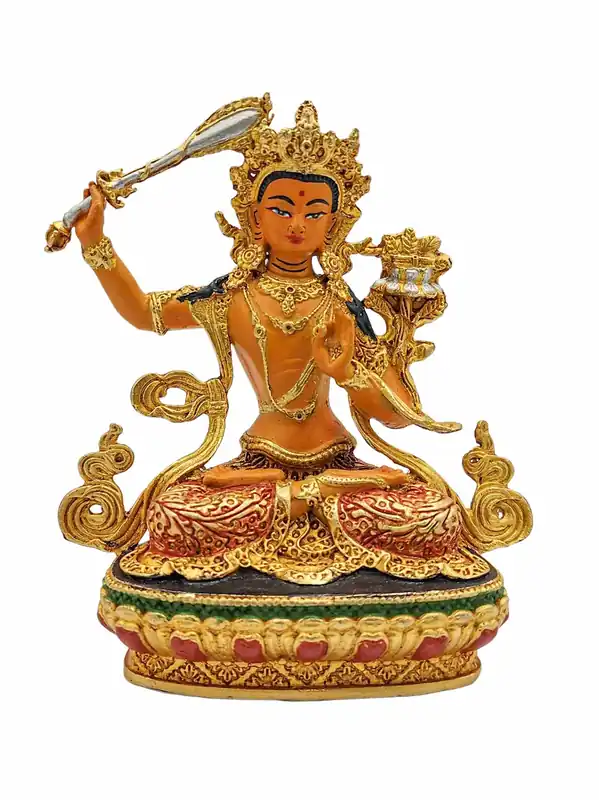 Miniature en cuivre de Manjushree avec finition traditionnelle