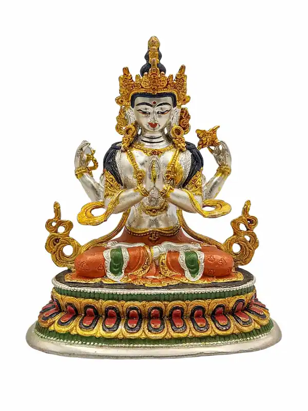 Statue miniature de Chenrezig en cuivre – 10 cm