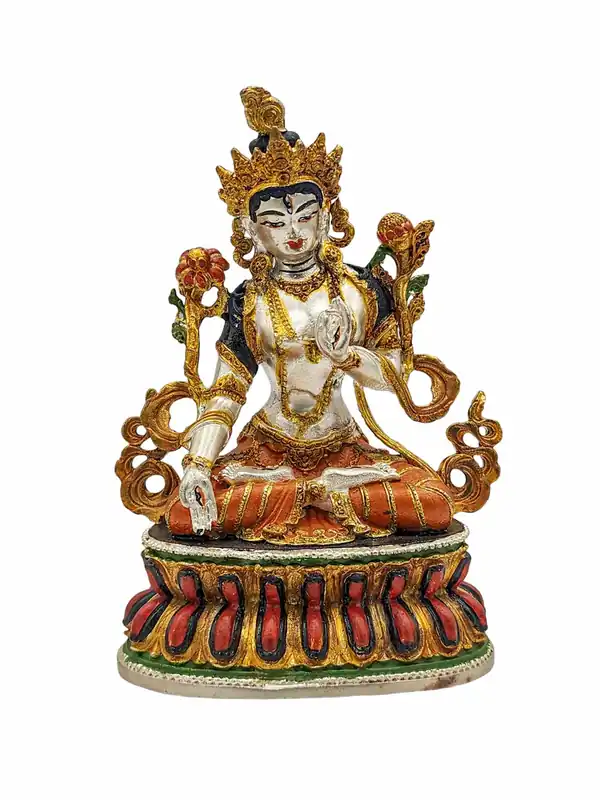 Statue en cuivre de Tara Blanche avec des accents en or