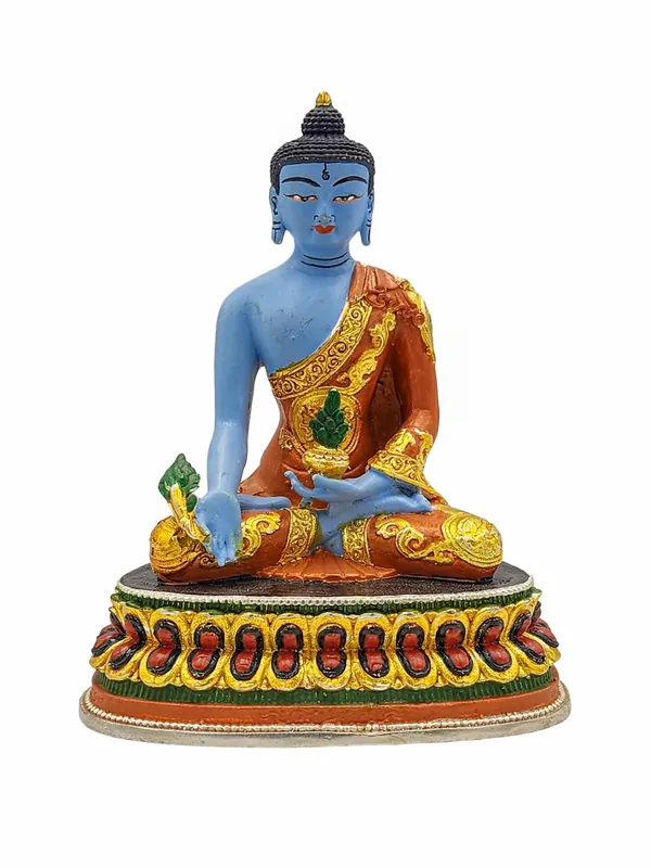 Statue miniature du Bouddha de la Médecine – Cuivre avec plaquage d’or, 10 cm