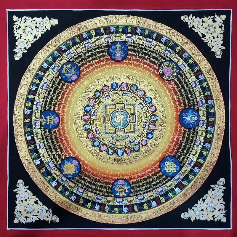 Thangka de mandala de mantra avec Om Mani Padme Hum
