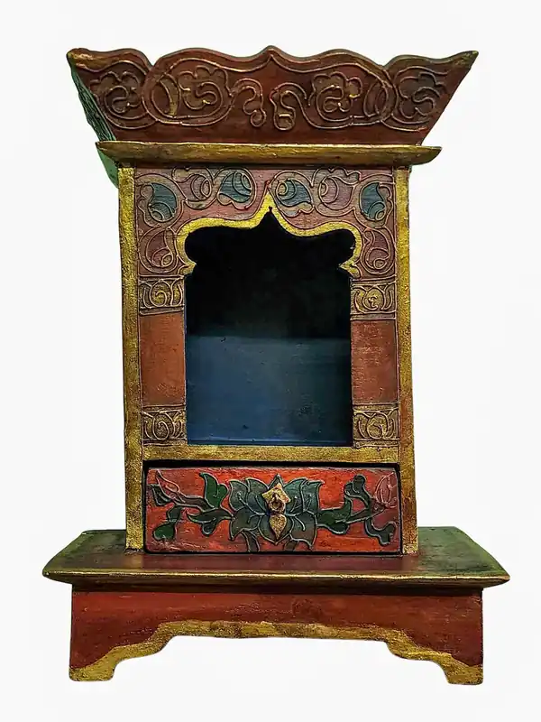 Boîte Chesum en bois pour autel tibétain