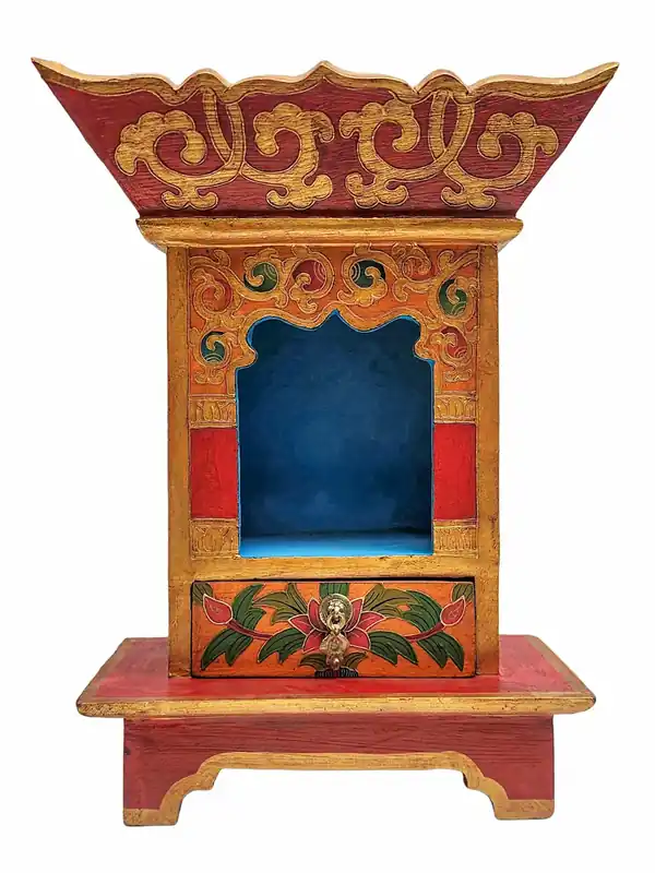Boîte Chesum en bois pour autel tibétain