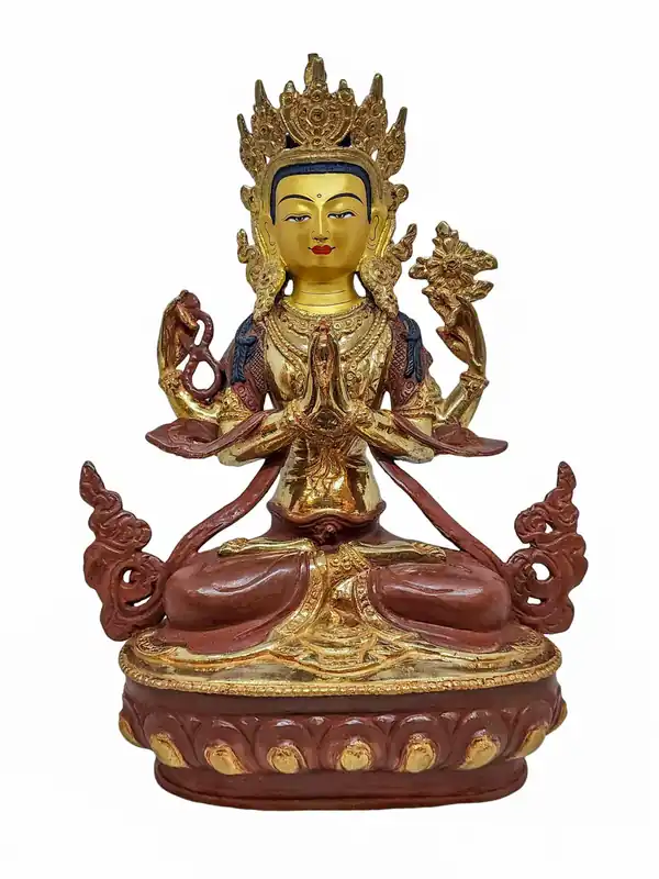 Statue en cuivre de Chenrezig avec dorure