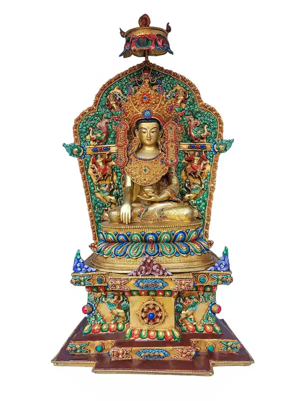 Statue de Shakyamuni Bouddha en cuivre avec finition en or