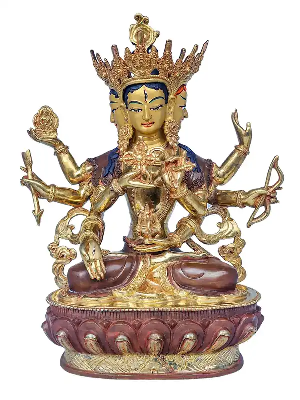 Statue en cuivre de Namgyalma avec accents dorés