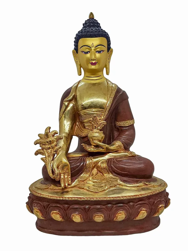 Statue de Bouddha de la Médecine en cuivre avec des détails dorés – 32 cm de hauteur