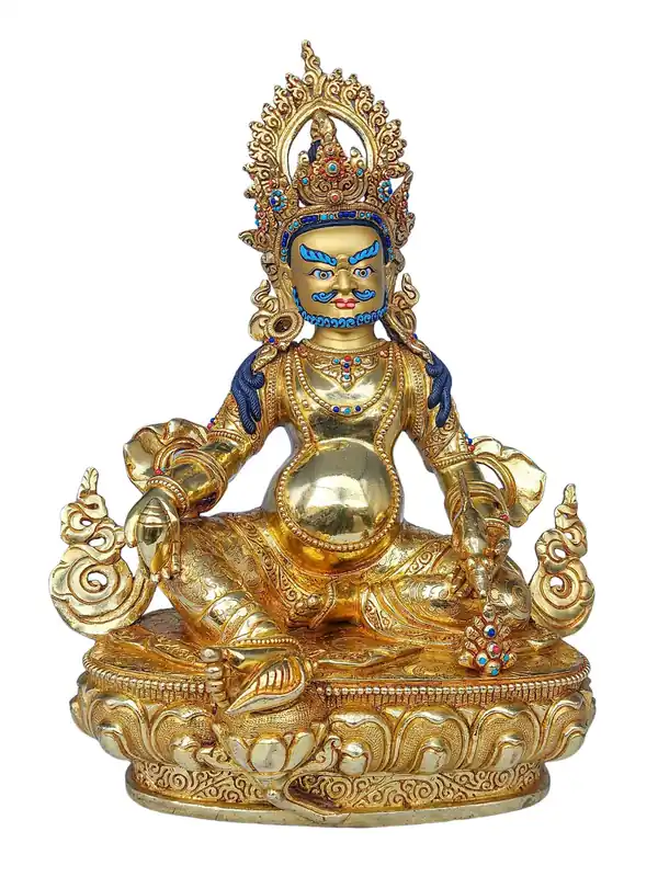 Statue en cuivre de Jambhala jaune avec finition dorée